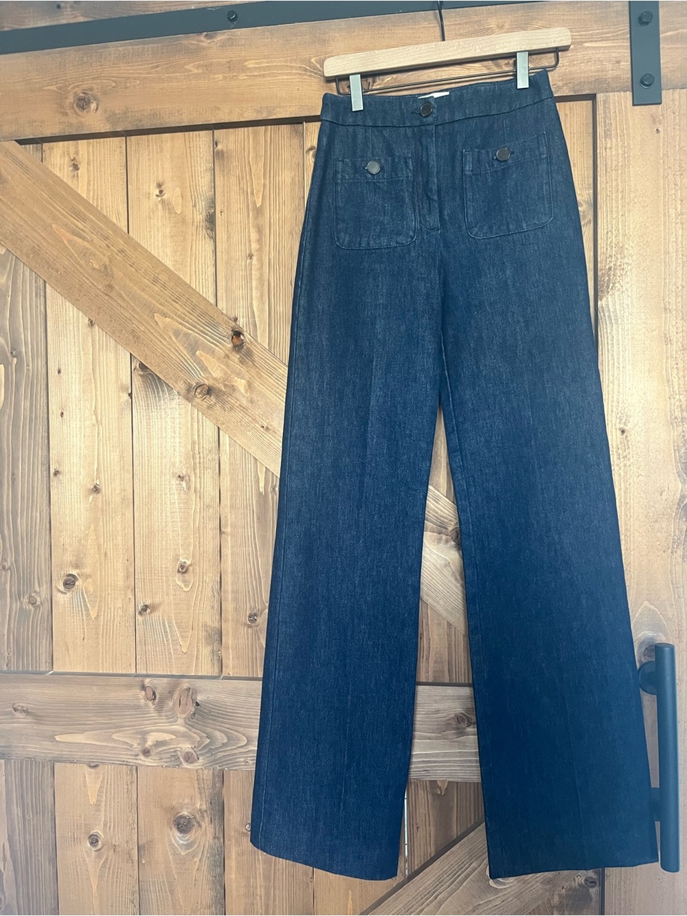 Sezane Deep Blue Wide-Leg Denim Trousers - Picture 8 of 11